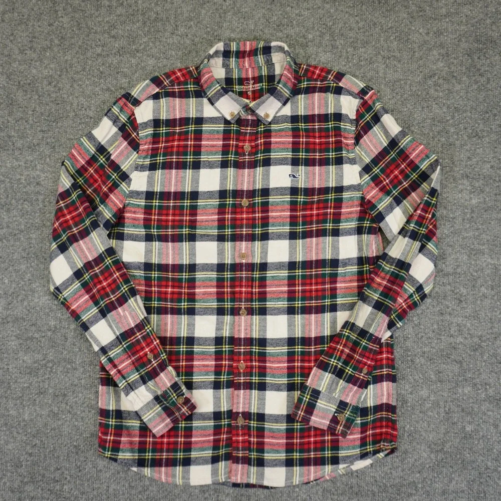 Vineyard Vines Button Down Boys XL Multi Color Plaid Long Sleeve Whale Preppy